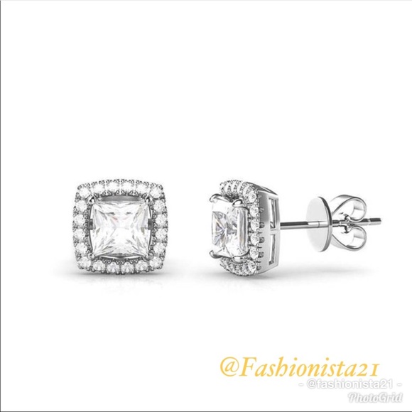 New Halo Stud Sterling Earrings Swarovski Crystals - Picture 2 of 7